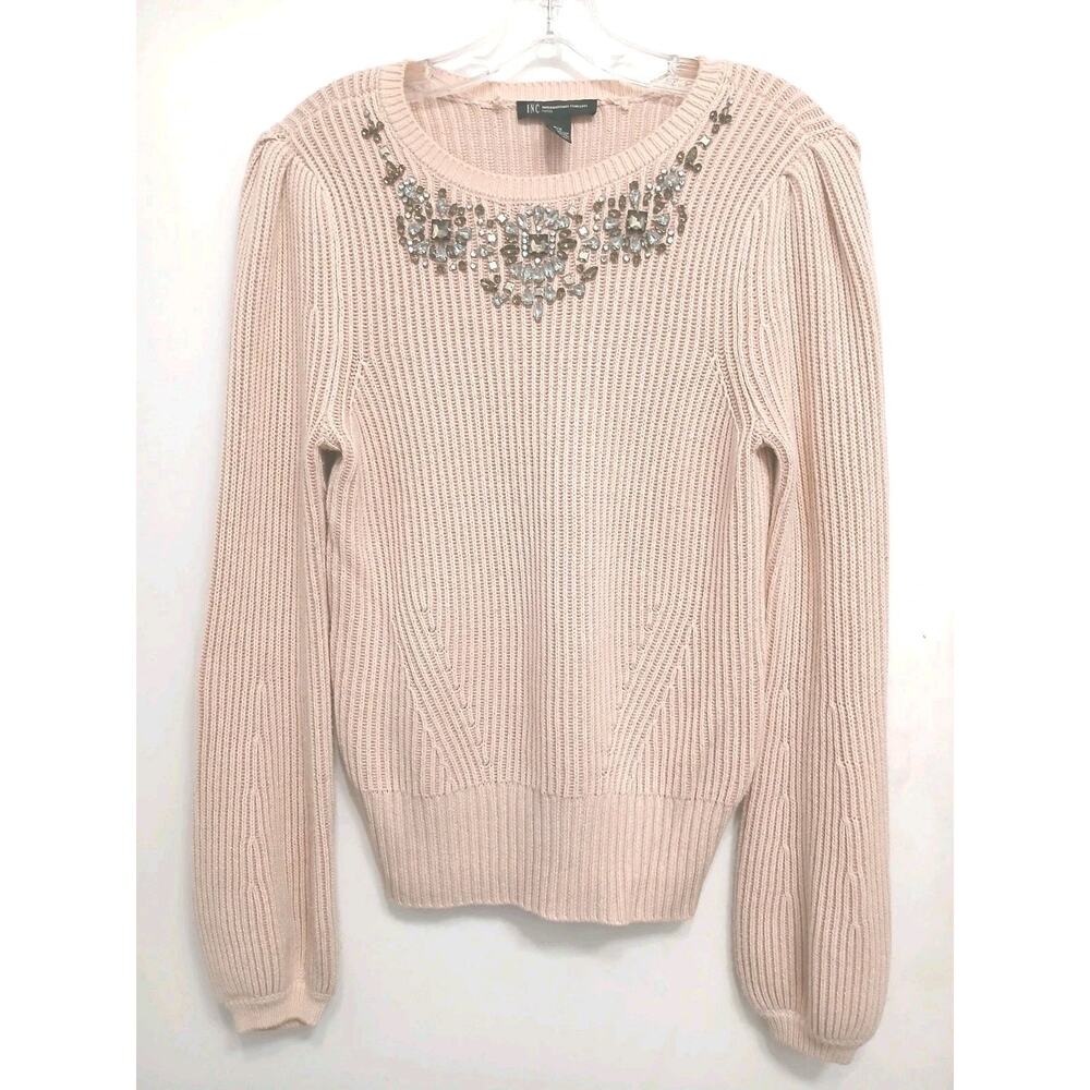 Inc International Concepts Jeweled Sweater Women Sz PS Pink Rhinestones Pullover